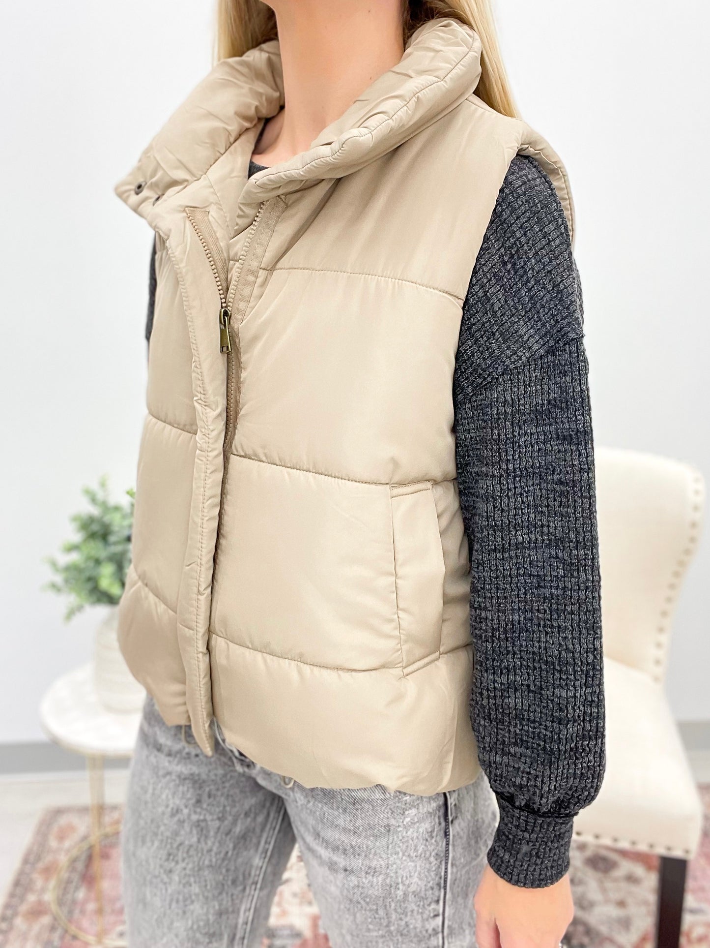 Chill Factor Zip Up Puffer Vest Mocha S-3X