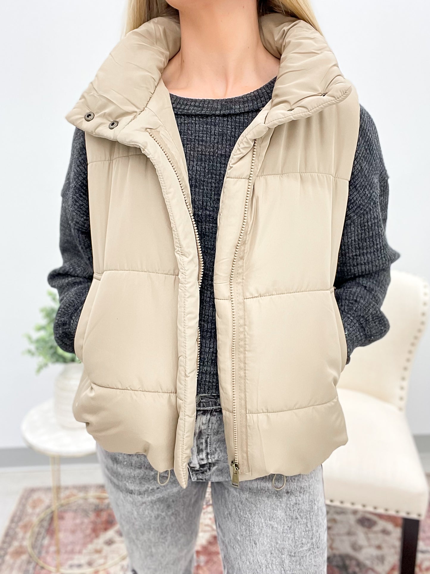 Chill Factor Zip Up Puffer Vest Mocha S-3X