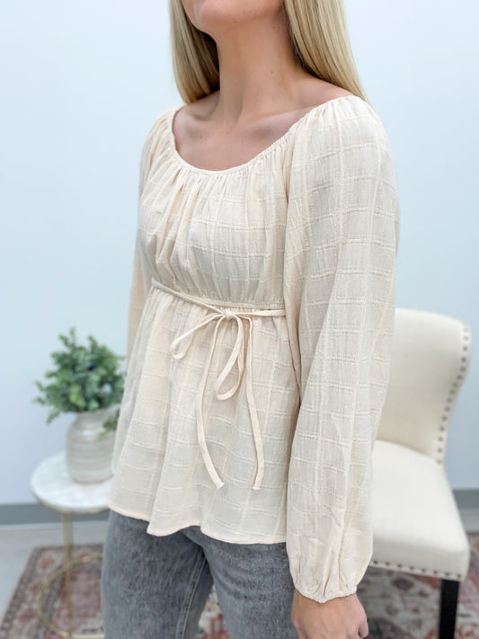 Imagine That Textured Peplum Top Natural Large