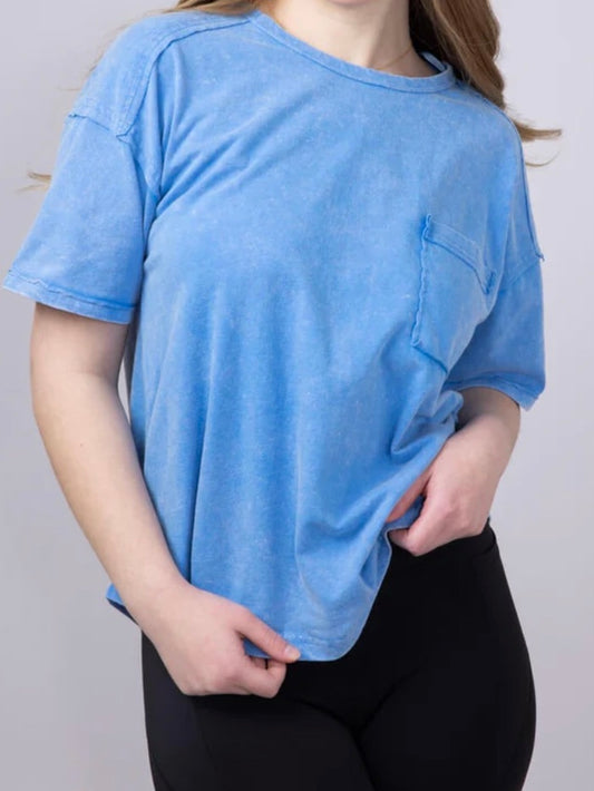 Every Day Style Mineral Wash Top Blue Extended