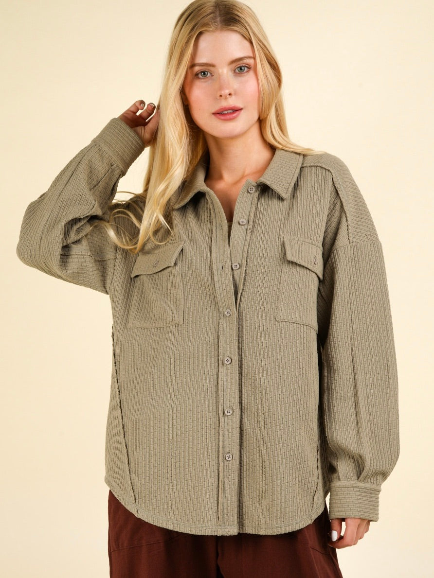 This Moment Textured Shirt Jacket Sage