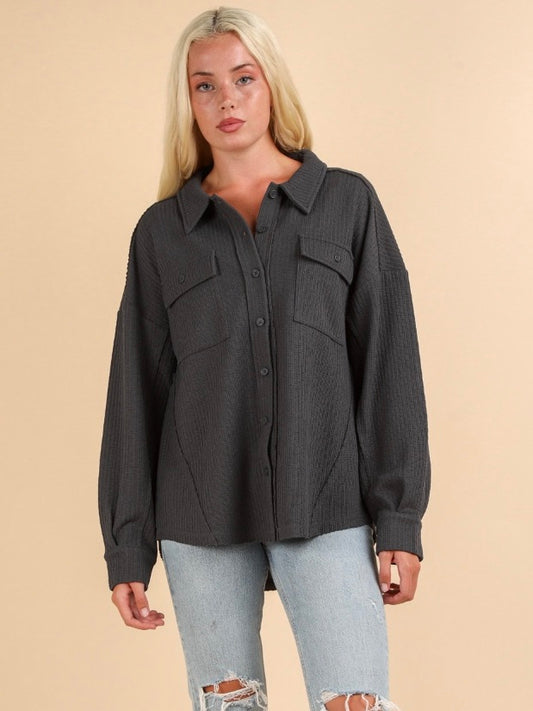 This Moment Textured Shirt Jacket Charcoal