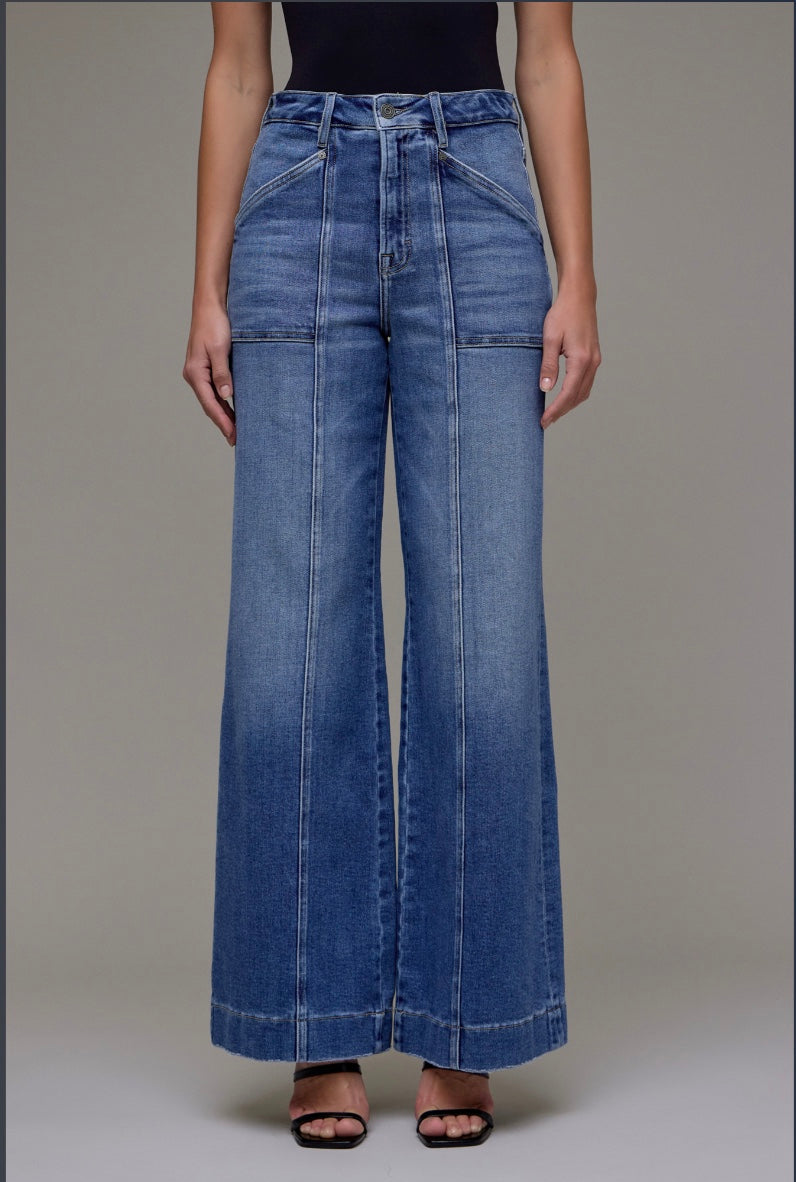 Hidden High Rise Happi Seam Detail Flare Jeans Medium Wash