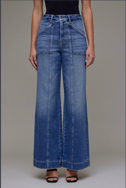 Hidden High Rise Happi Seam Detail Flare Jeans Medium Wash