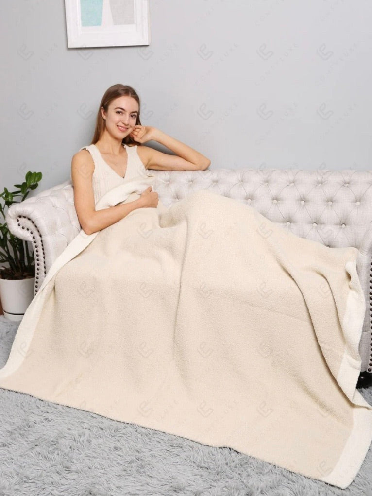 ComfyLuxe Solid Beige Blanket Cream Edge