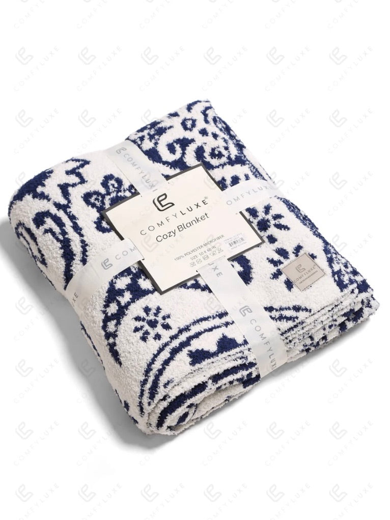ComfyLuxe Paisley Pattern Blanket Navy/Off White