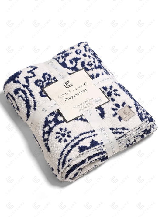 ComfyLuxe Paisley Pattern Blanket Navy/Off White