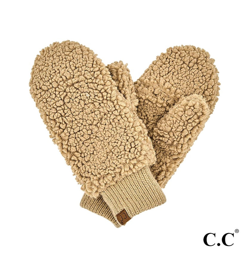 C.C Sherpa Mitten Gloves Dark Camel