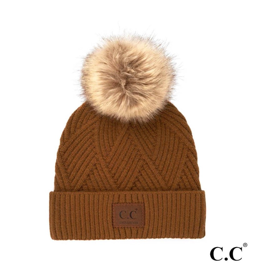 C.C Criss-Cross Beanie Pom Hat Cocoa