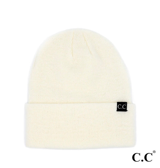 C.C Solid Cuff Beanie Hat White