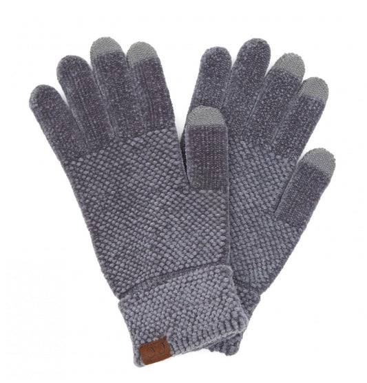 C.C Chenille Knit Smart Touch Gloves Melange Gray