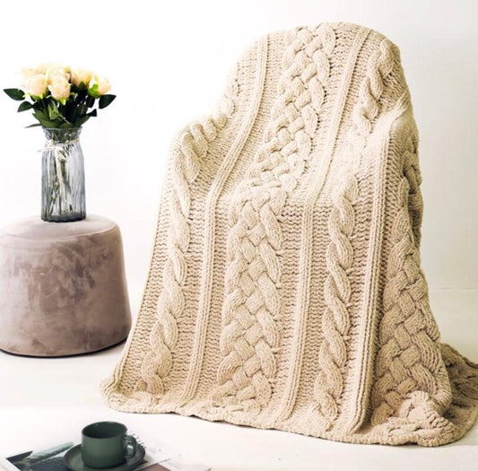 Luxury Cable Knit Poly Microfiber Throw Blanket Beige