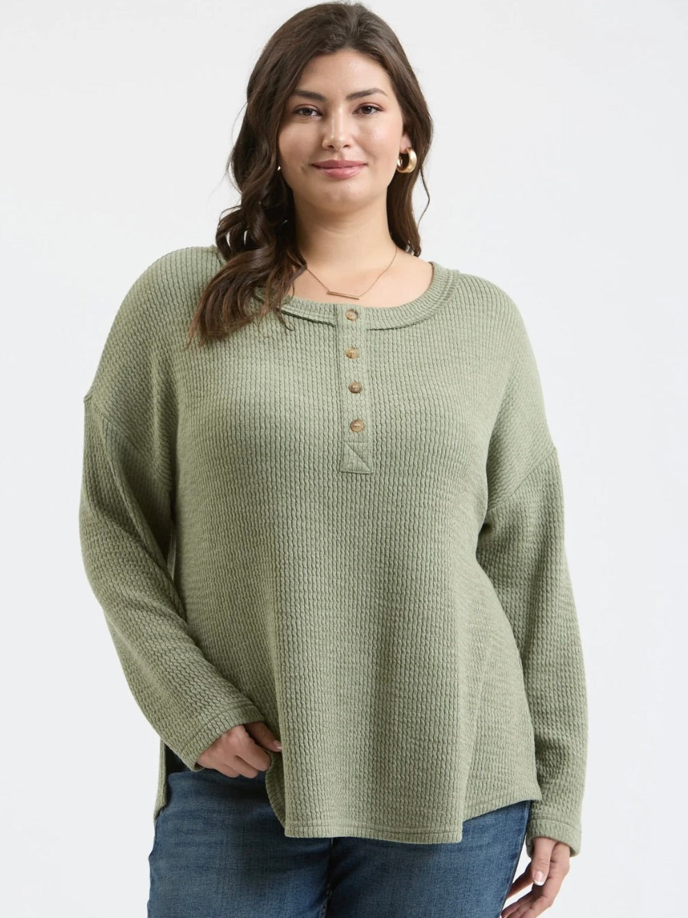 Year End Ribbed Henley Top Extended Olive