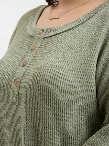 Year End Ribbed Henley Top Extended Olive