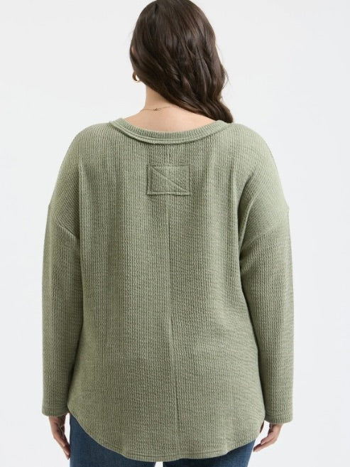 Year End Ribbed Henley Top Extended Olive