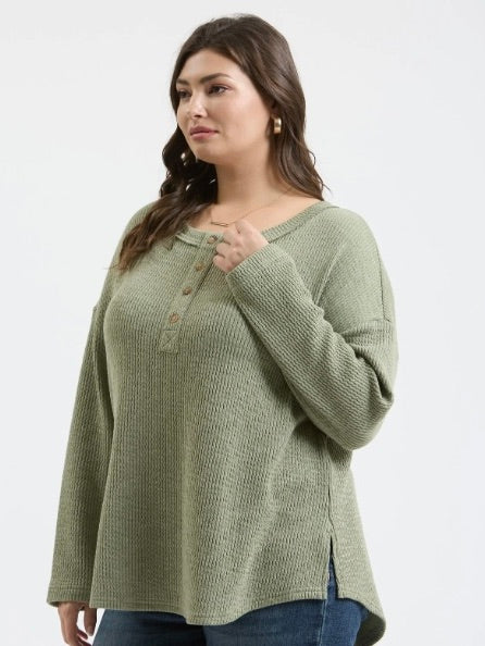 Year End Ribbed Henley Top Extended Olive