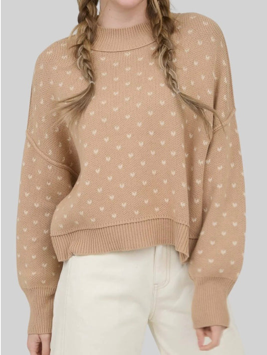 The One Heart Pattern Drop Shoulder Sweater Khaki