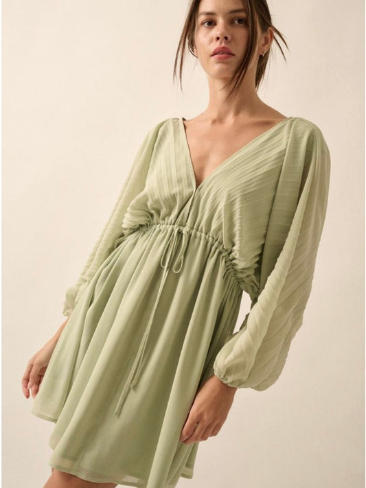 Into You Accordion Pleated Kimono Mini Dress Lime