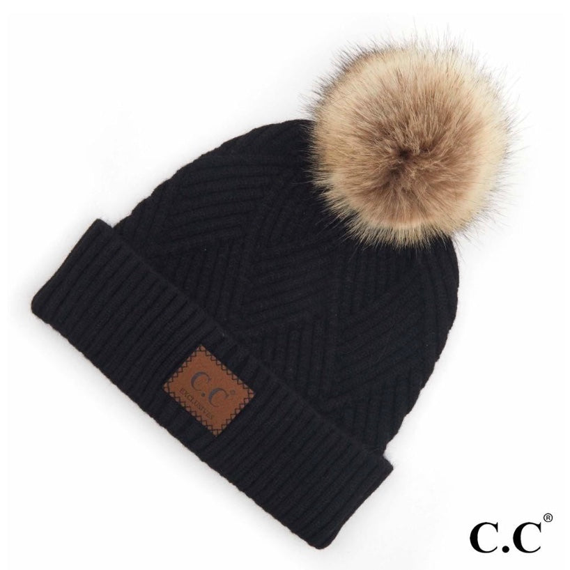 C.C Criss-Cross Heather Beanie Pom Hat Black