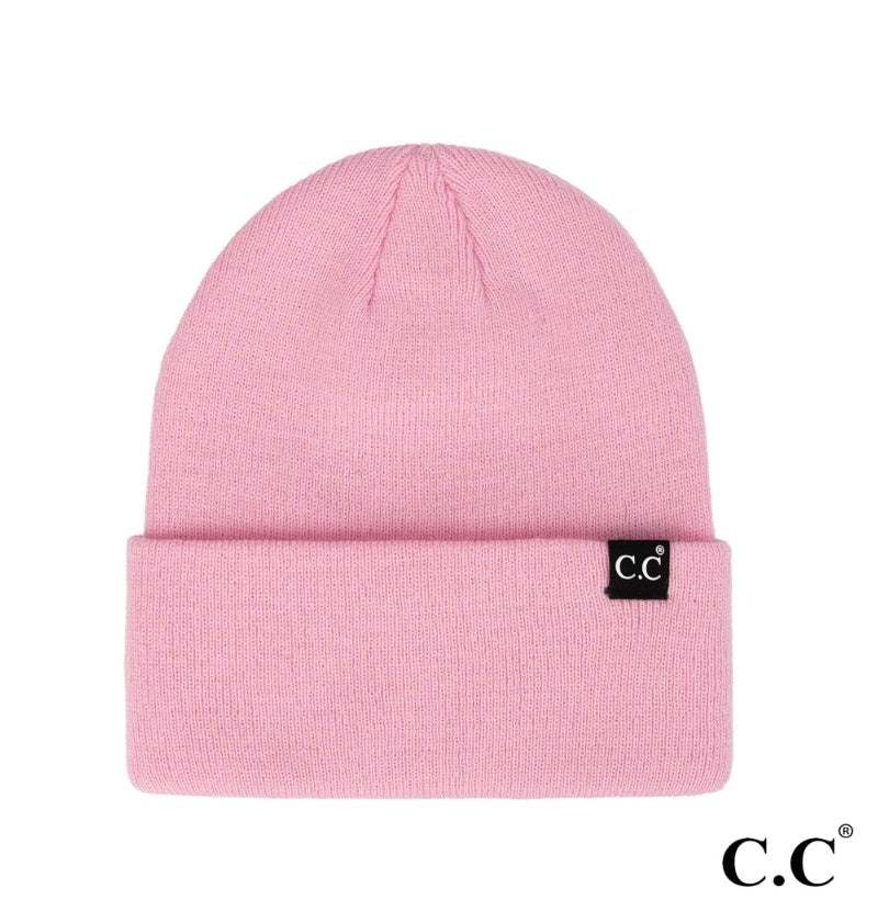 C.C Solid Cuff Beanie Hat Pink