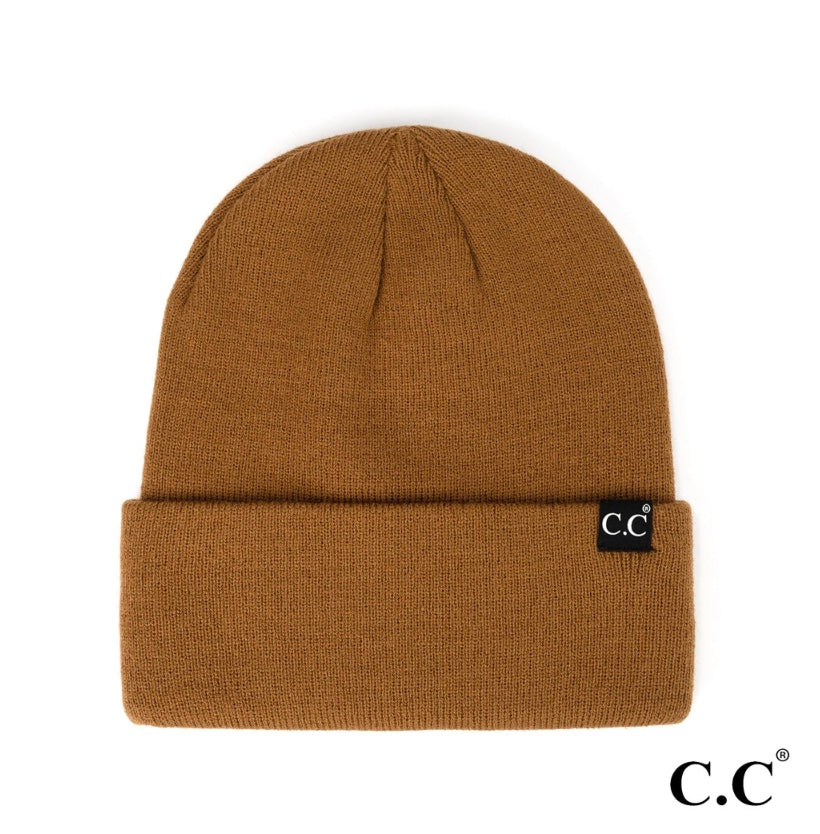 C.C Solid Cuff Beanie Hat Brown