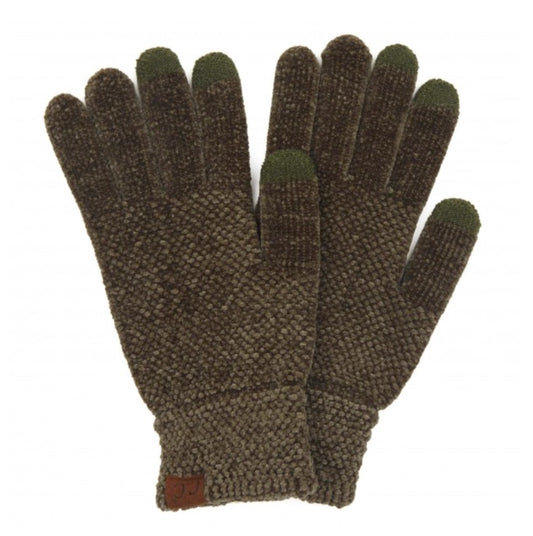 C.C Chenille Knit Smart Touch Gloves Olive