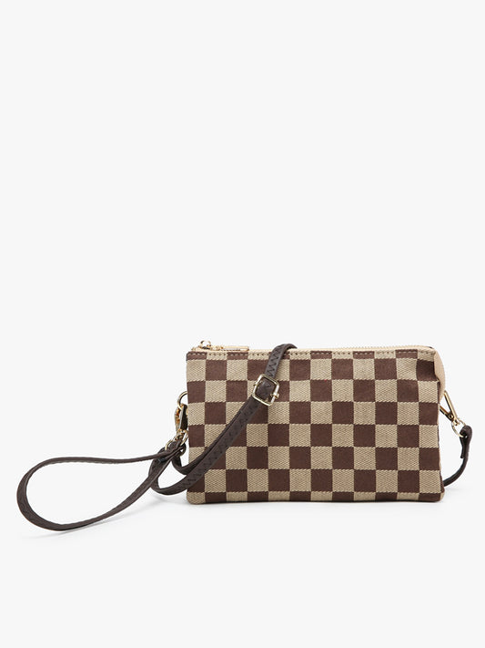 The Riley Checkered Crossbody/Wristlet Brown