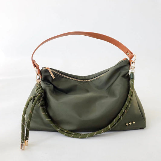 The Nikki Nylon Slouchy Shoulder Bag Olive