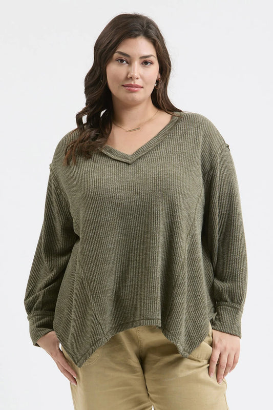 This Year V-Neck Asymmetrical Ribbed Knit Top Extended - 3 Colors