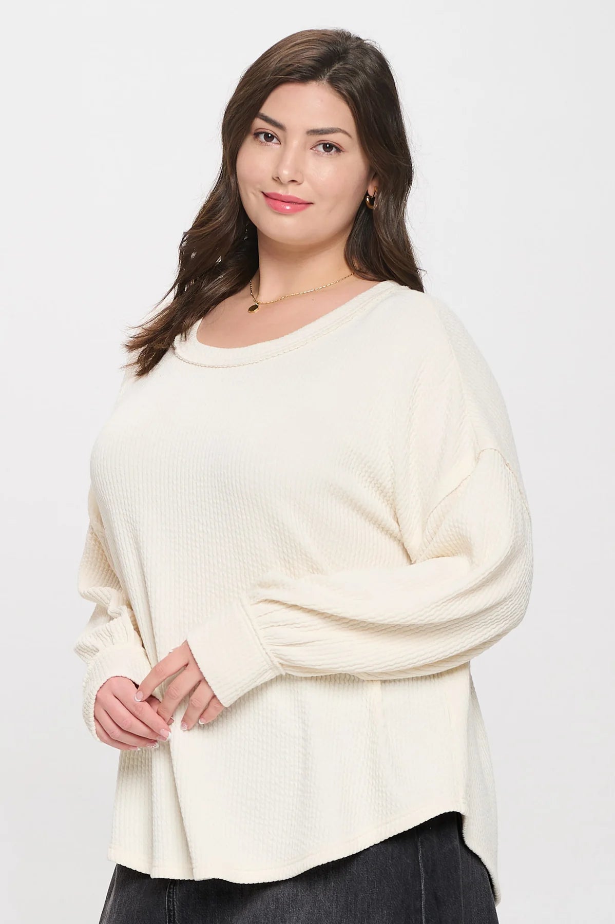 Years Go By Ribbed Knit Top Extended Cream
