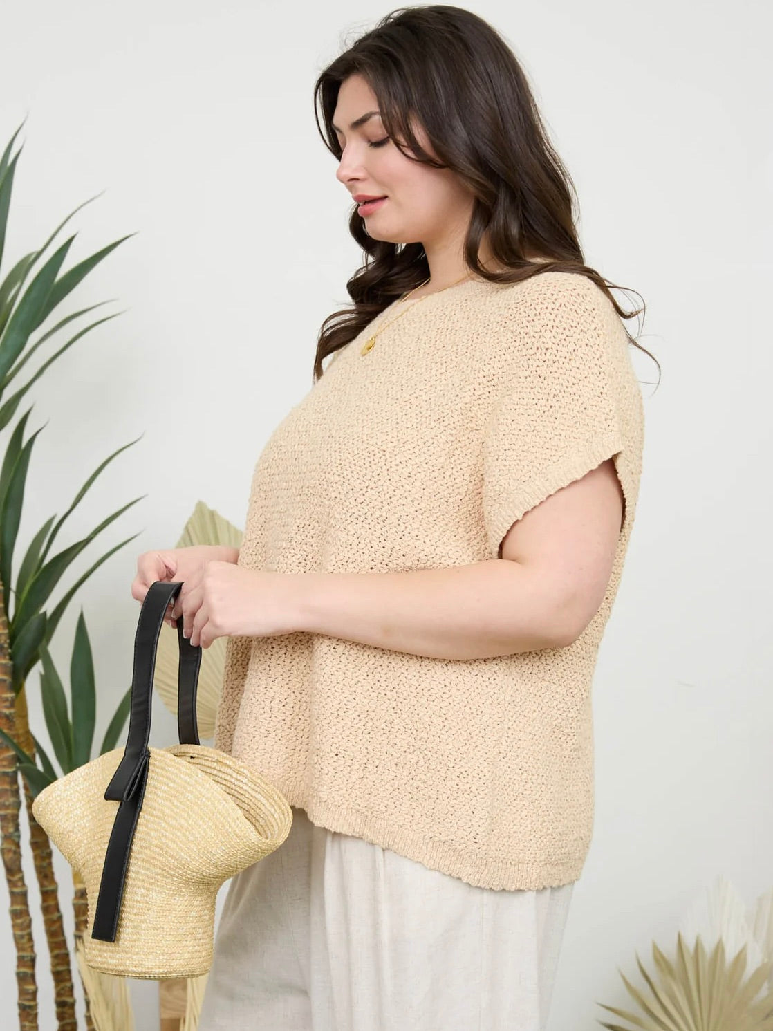 Stay True Textured Knit Top Khaki Extended