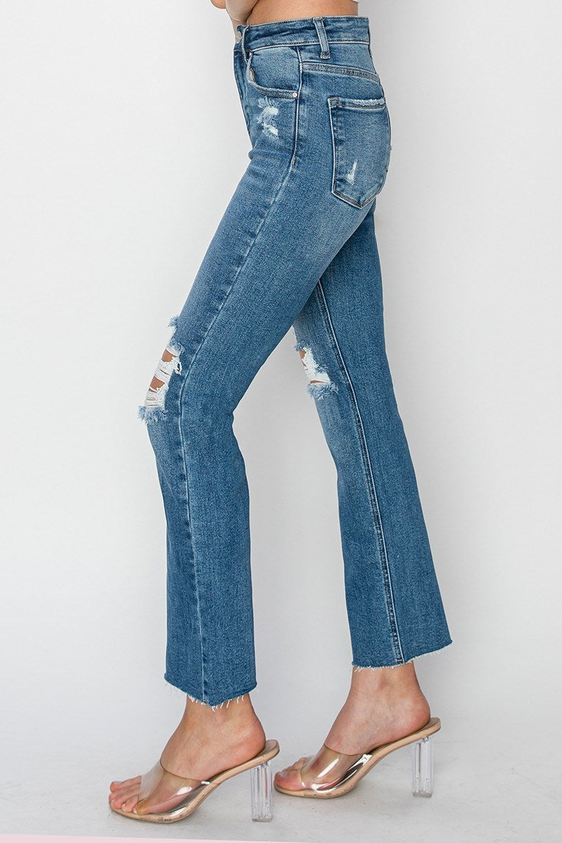 The Amber High Rise Distressed Ankle Flare Denim Extended