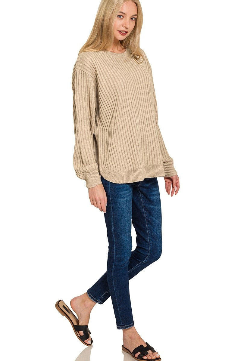 Be The Light Ribbed Knit Sweater Light Mocha Extended