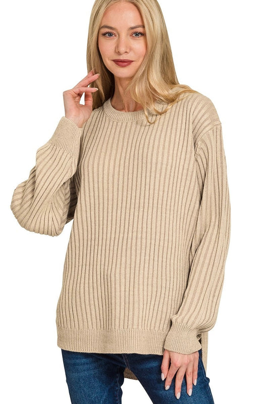 Be The Light Ribbed Knit Sweater Light Mocha Extended
