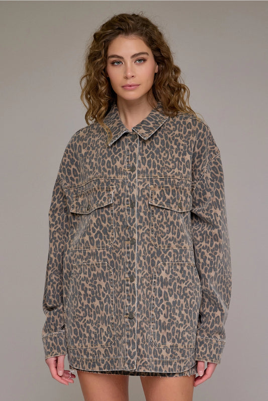 Hidden Cheetah Print Oversized Jacket