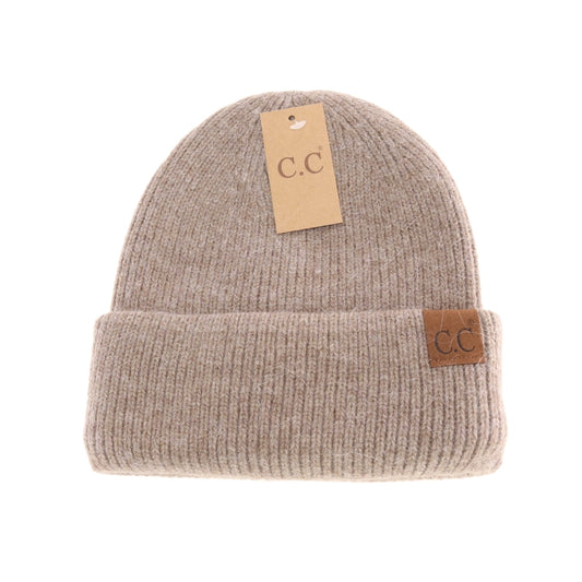 C.C Ribbed Double Cuff Beanie Taupe