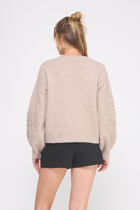 Never Apart Floral Embroidery Sweater Mocha