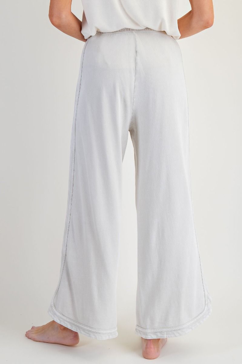 Effortless Cropped Mineral Wash French Terry Pants Ecru