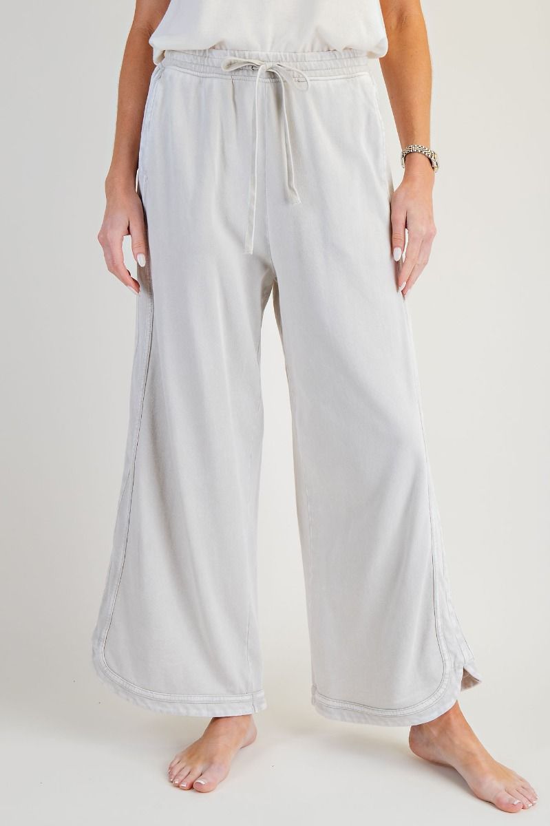Effortless Cropped Mineral Wash French Terry Pants Ecru
