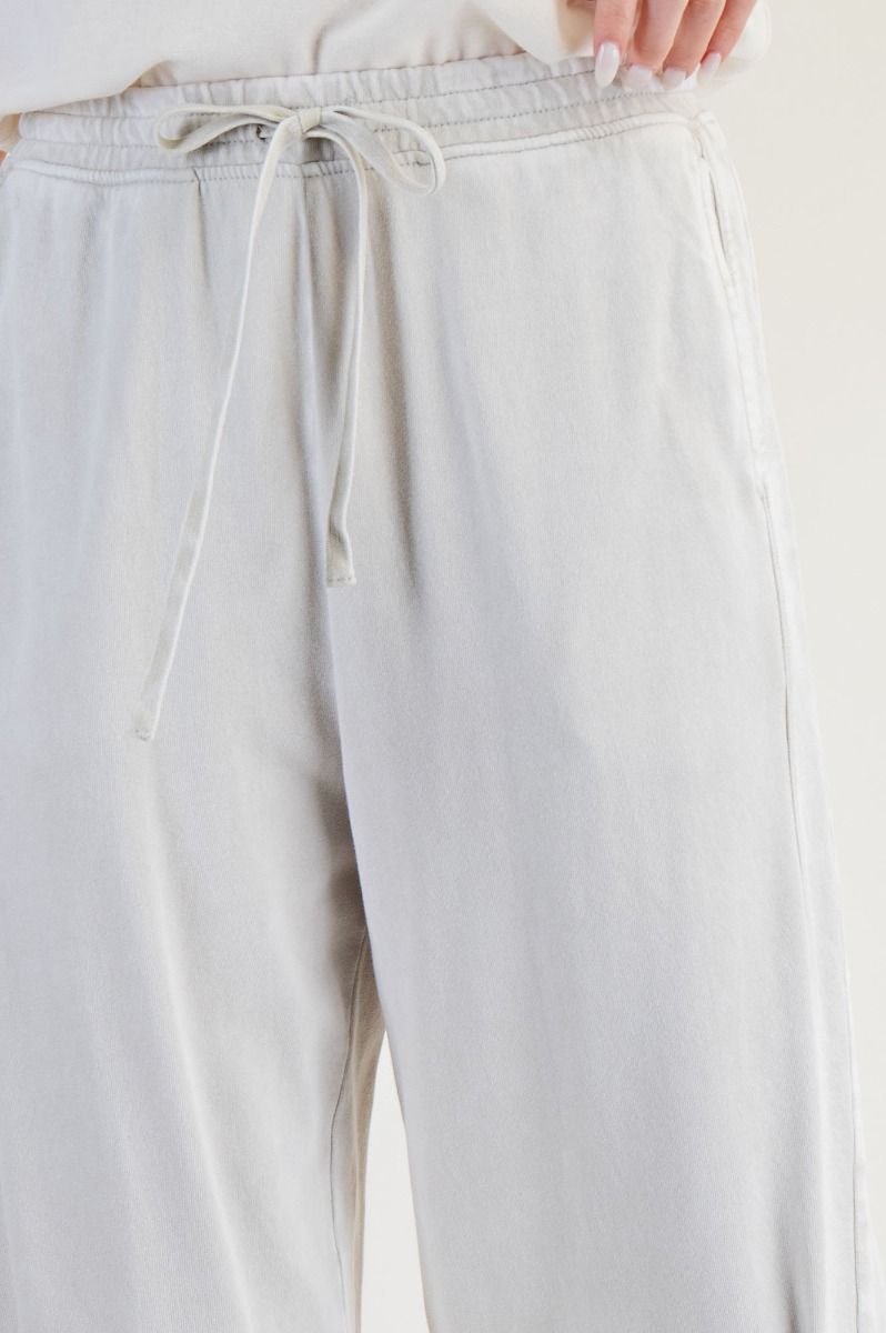 Effortless Cropped Mineral Wash French Terry Pants Ecru