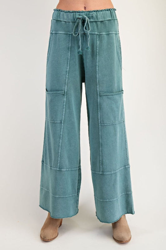 Seams To Me French Terry Wide Leg Pants Teal