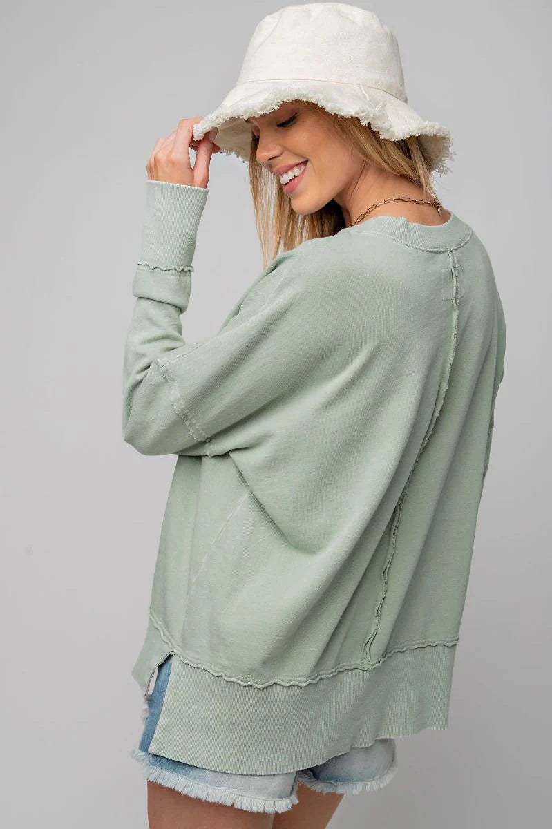 Count On It Mineral Wash Crew Pullover Sage Extended