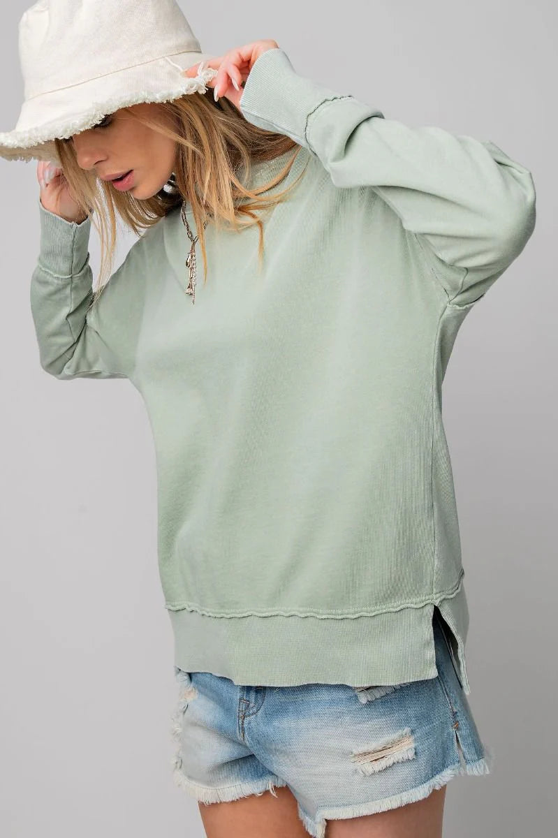 Count On It Mineral Wash Crew Pullover Sage Extended