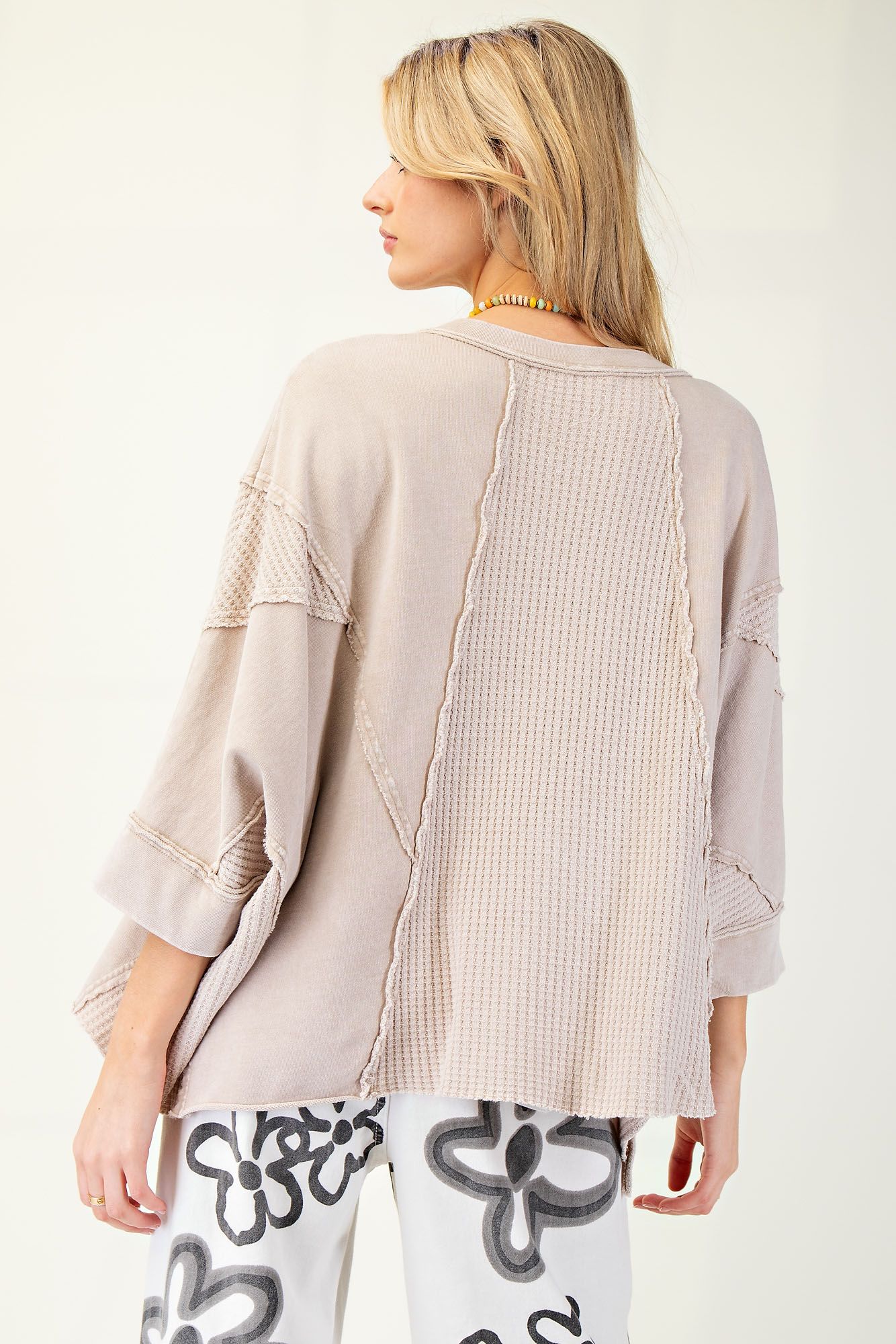 Like Yesterday Half Sleeve Thermal Mixed Knit Top Khaki Extended