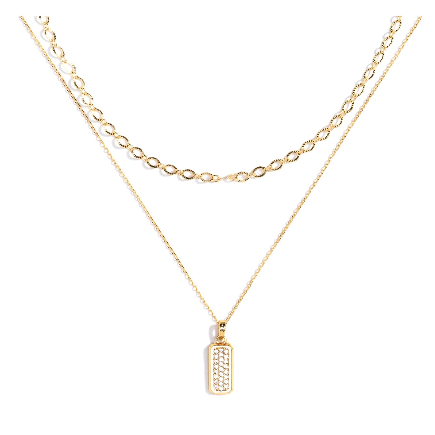 Double Layer Textured Chain Pendant Necklace Gold