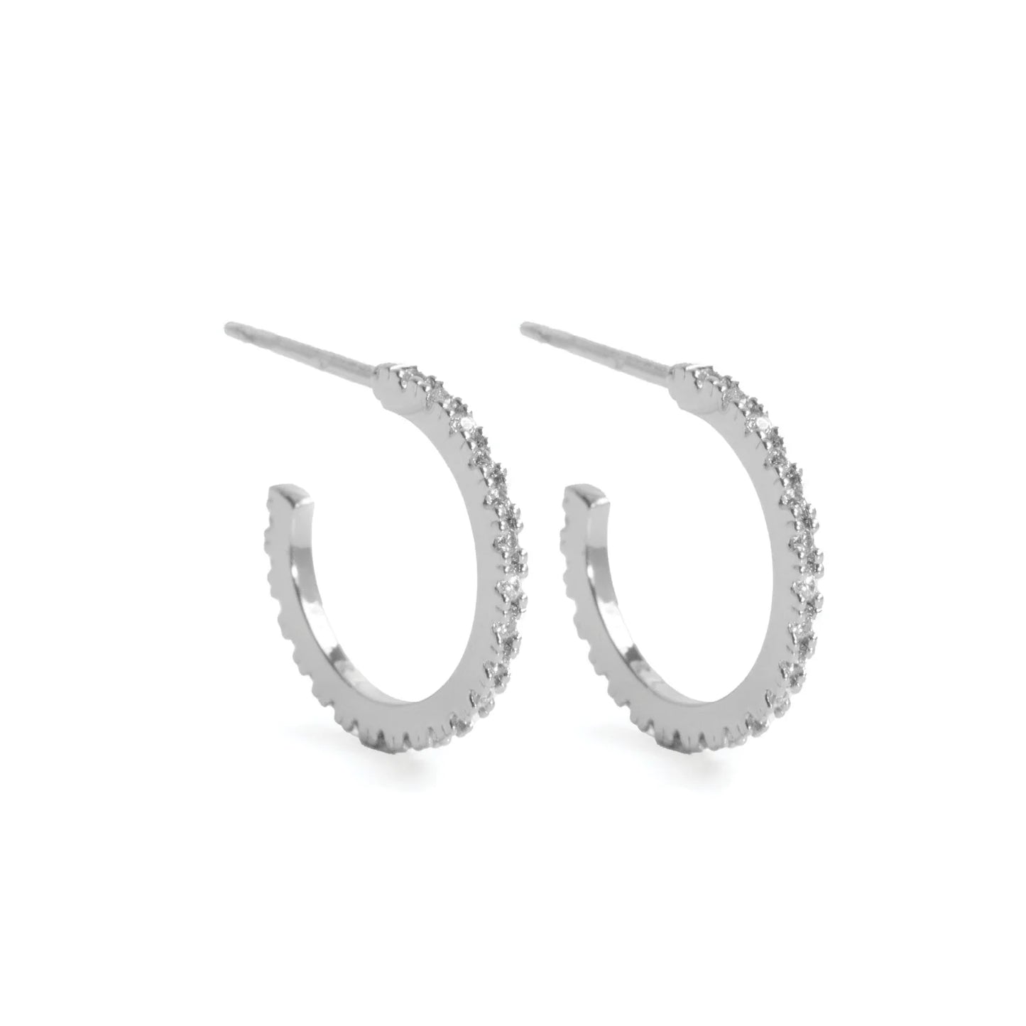 Small Pave Hoop Earrings Silver