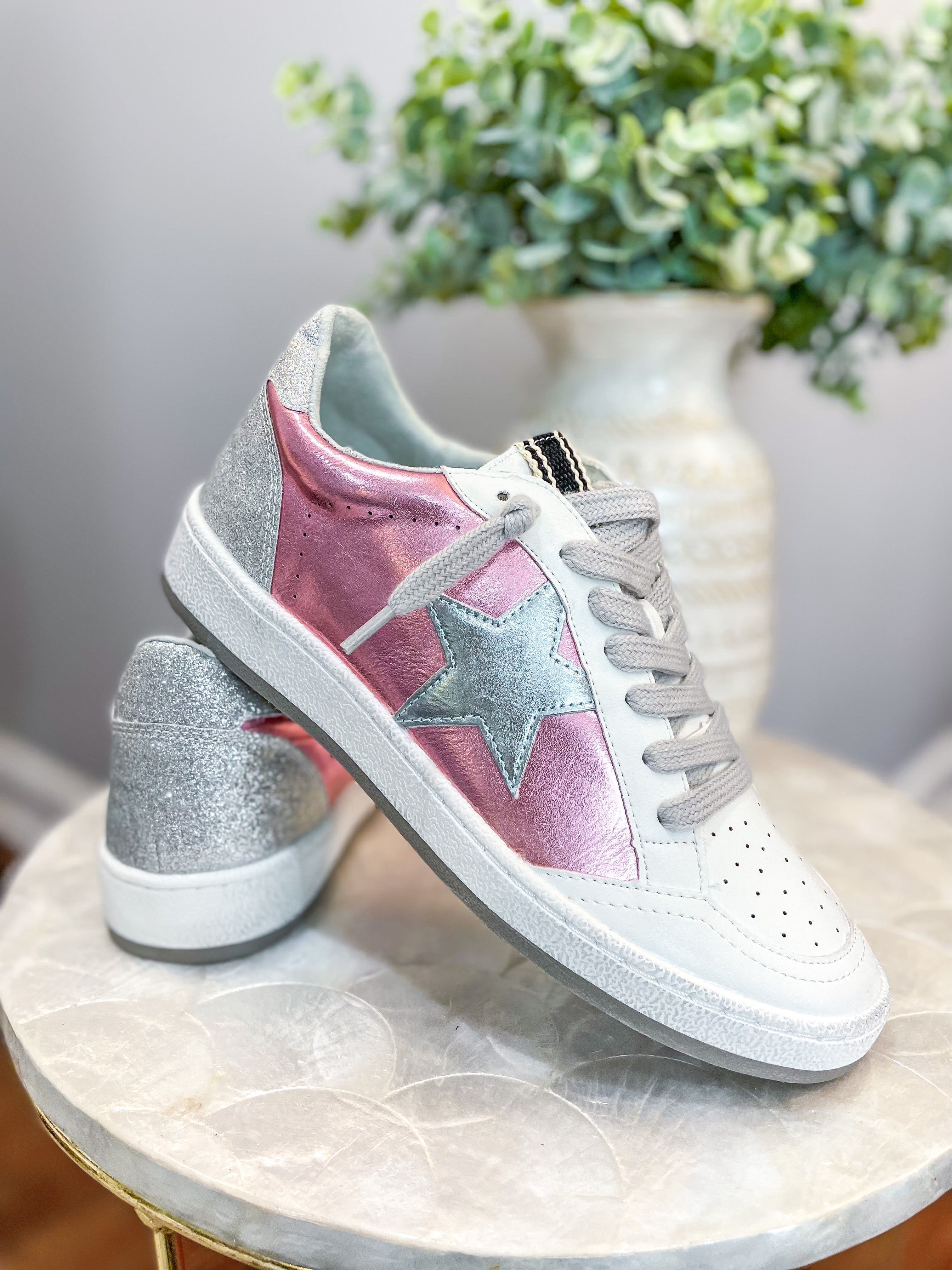 Silver and sales pink sneakers