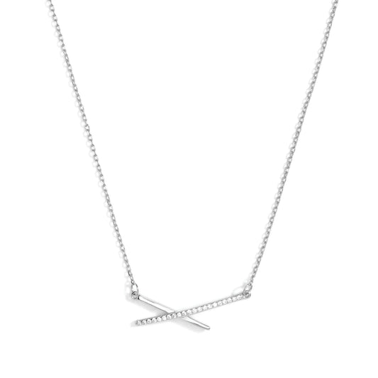 Delicate Pave Criss Cross Necklace Silver