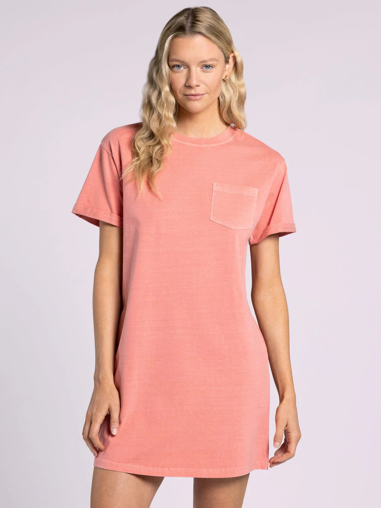 The Kick Back Mineral Wash Shirt Dress Strawberry Ice