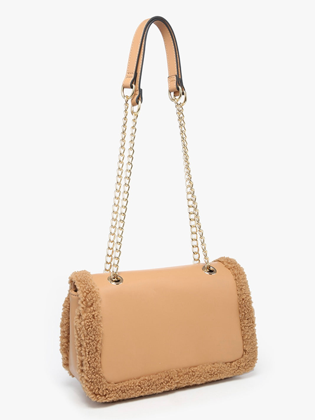 Coco Sherpa Trim Crossbody With Chain Strap Mocha